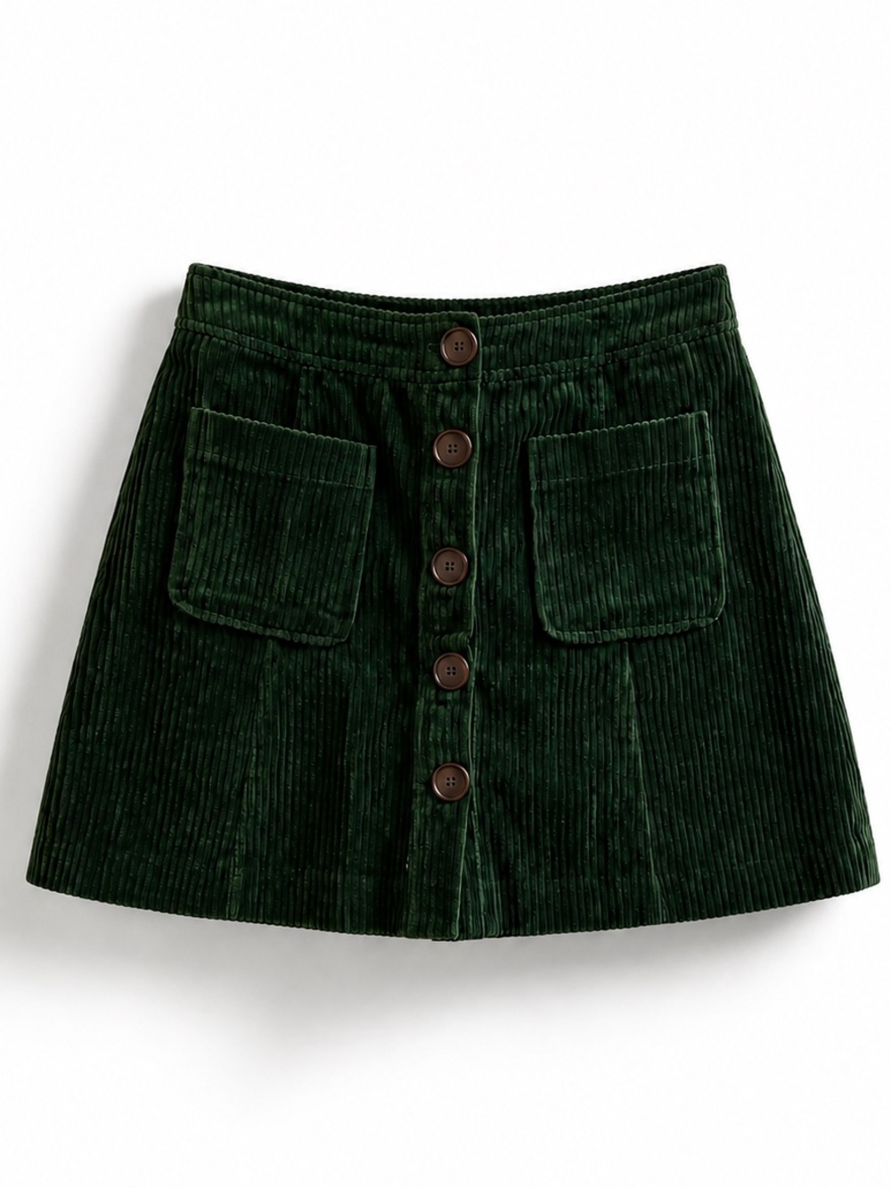 Zara TRF Collection Dark Forest Green Corduroy Button-Front Mini Skirt Size XS